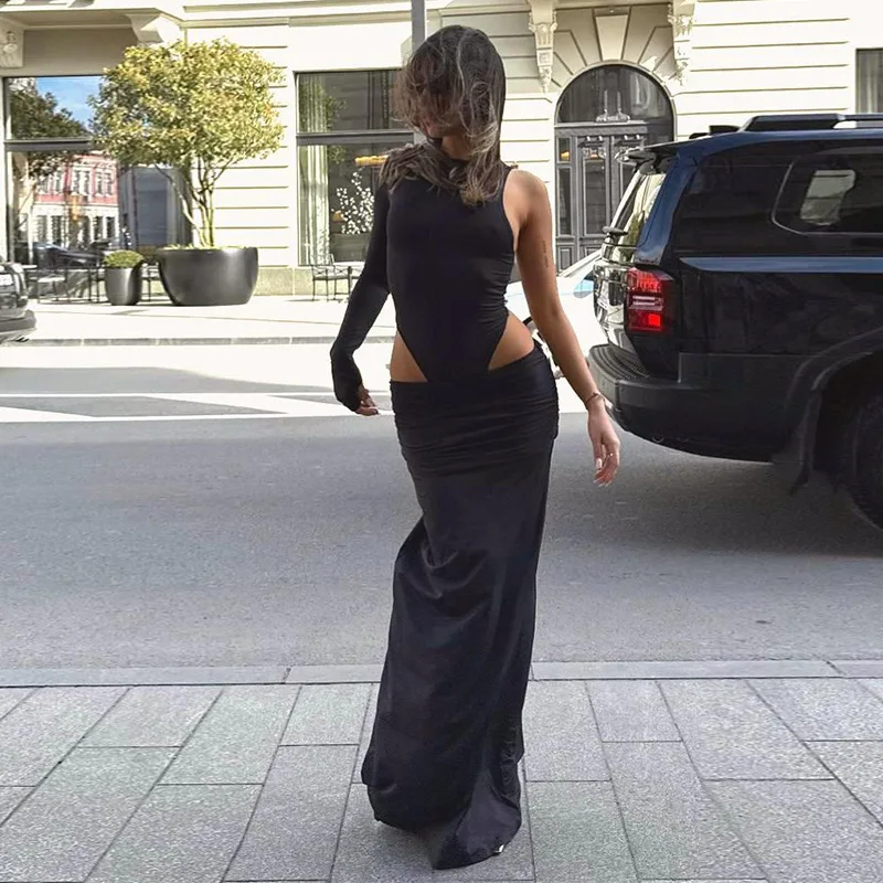 

Классические осенние модели 2025, модные уличные универсальные укороченные юбки с длинными рукавами и разрезом, женский костюм Cw87523