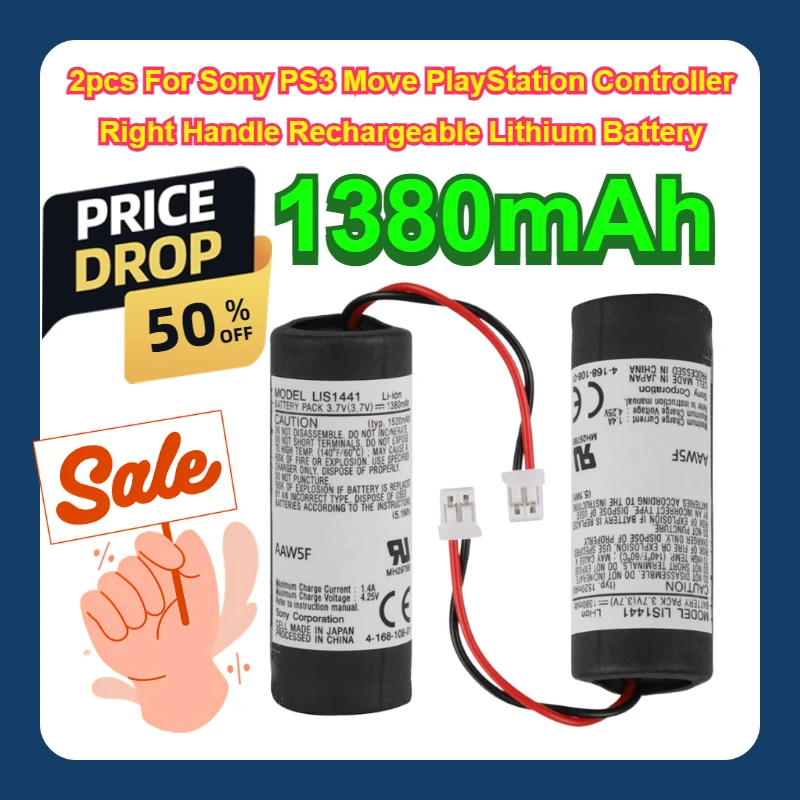 

2pcs 1380mAh Rechargeable Battery for Sony PS3 Move Motion Controller Right Handle Replacement