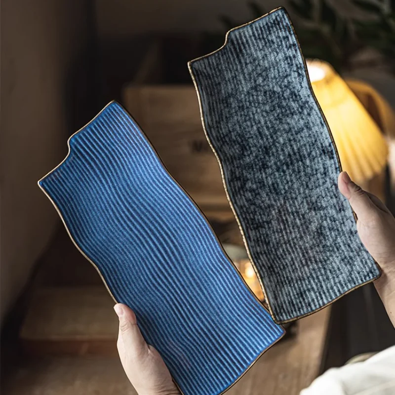 

Irregular long flat plate ceramic sushi plate