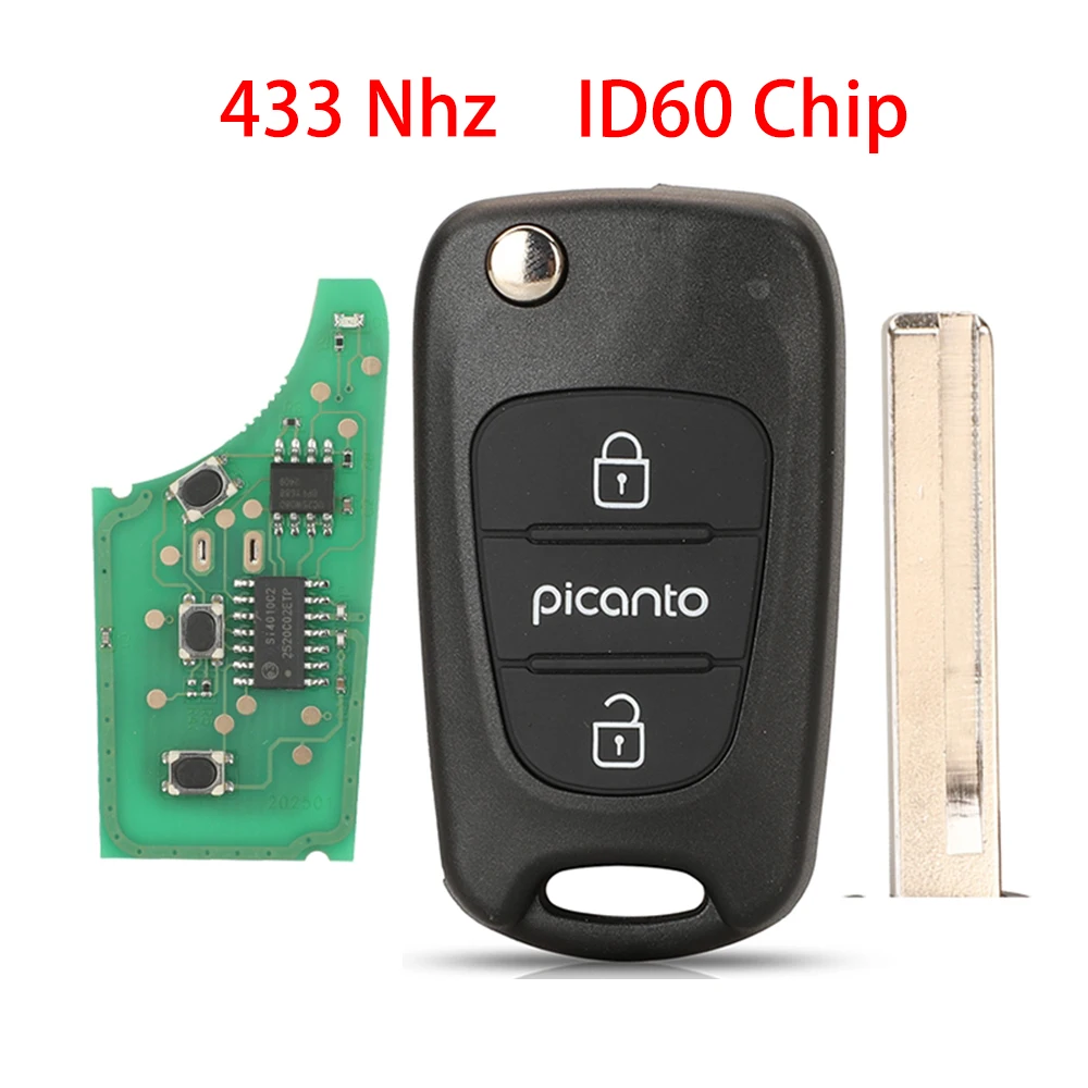 jingyuqin New Replacement Remote Car Key For Kia Picanto 2011 2017 433Mhz FSK ID60 Flip Folding 95430-1Y300