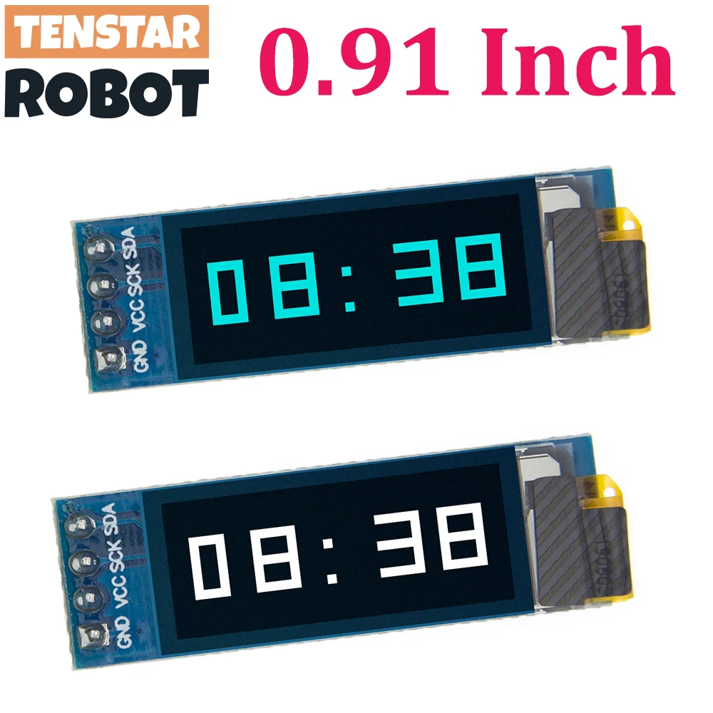 TSTARDEV I2C OLED وحدة عرض 0.91 بوصة I2C SSD1306 OLED وحدة عرض أبيض/أزرق I2C OLED شاشة سائق تيار مستمر 3.3 فولت ~ 5 فولت