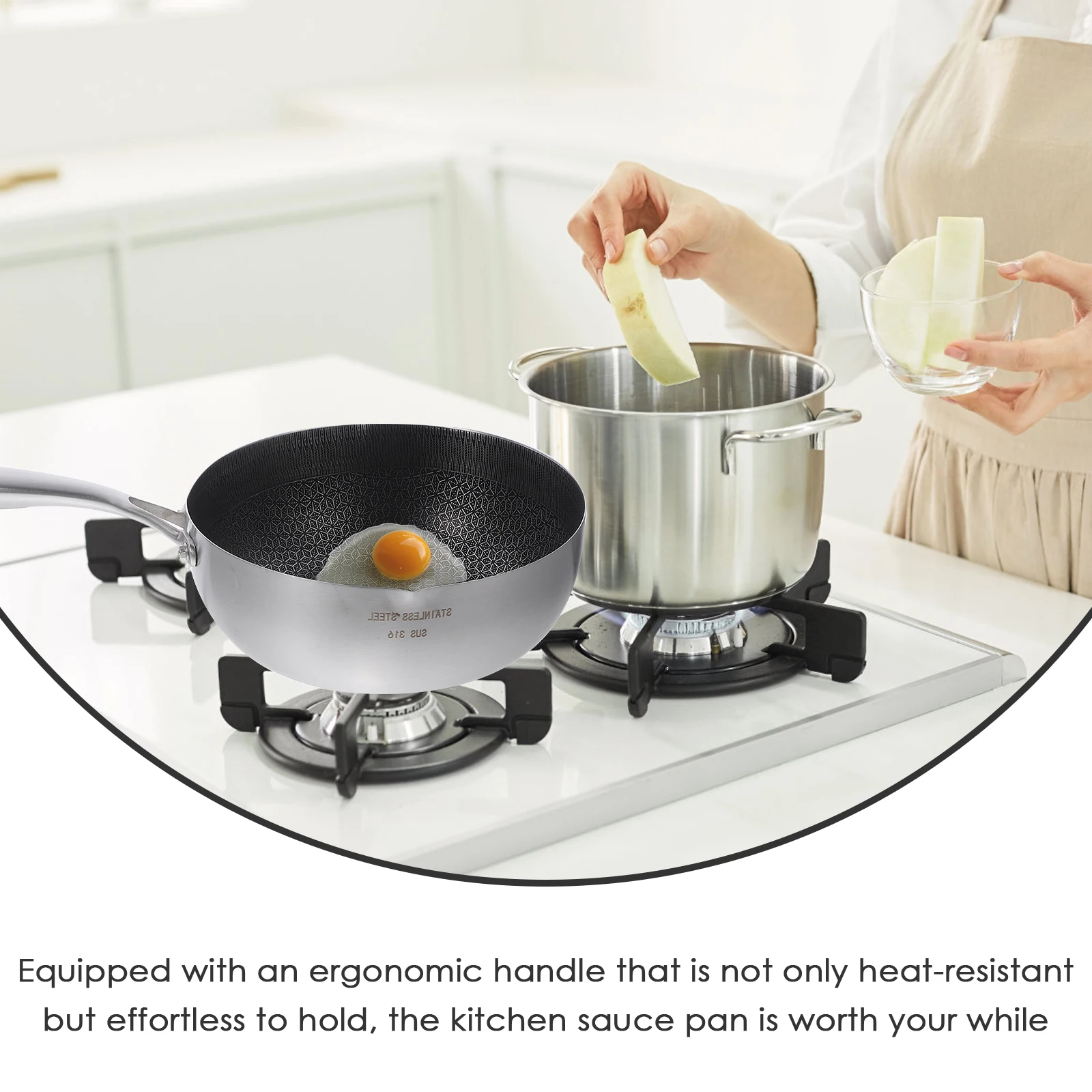 

1pc Stainless Steel Honeycomb Sauce Pan Nonstick Milk Butter Sugar Melting Pot For Home Kitchen Cooking Pan