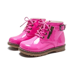 Zip up kid patent leather ankle boots  lace up kid boots