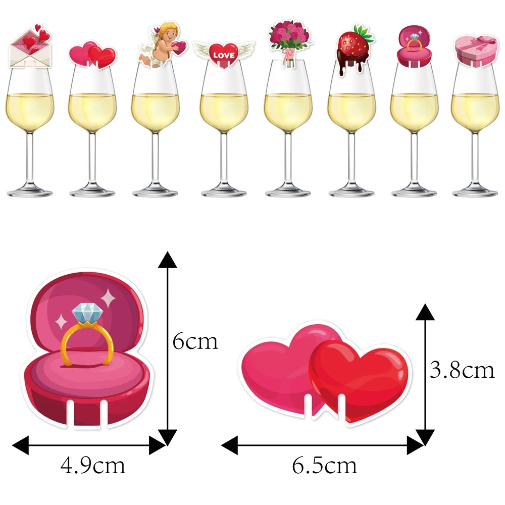 16Pcs Happy Valentine Day Wine Glass Decorative Card Mini Paper Wine Labels Tags Markers for Valentine's Wedding Party Supplies