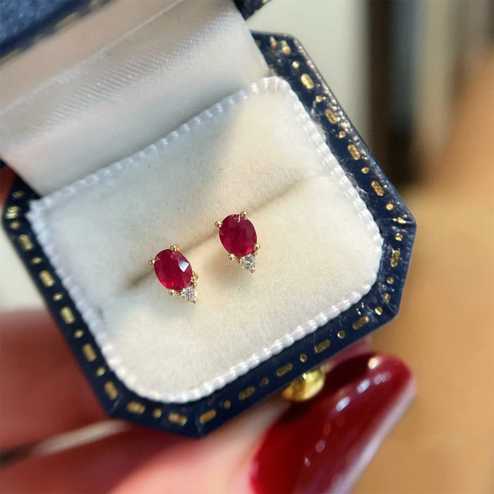 Classics simple small and exquisite fashion ruby earings stud inlay diamonds red oval earrings for women party jewelry gifts