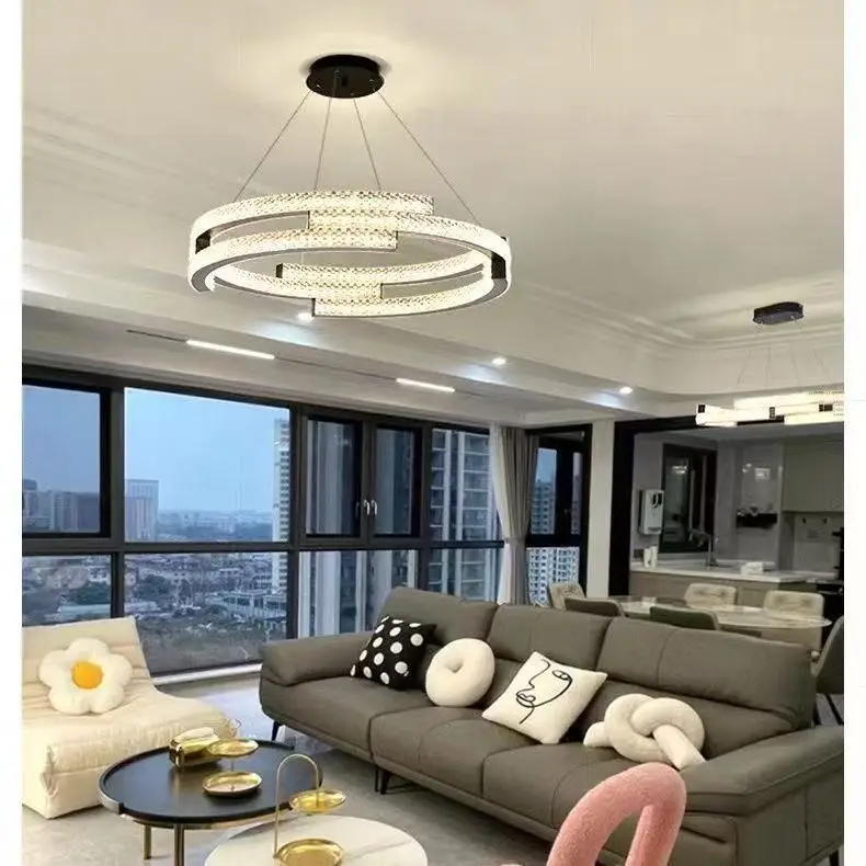 Modern Simple Led Chandelier For Living Room Bedroom Dining Room Kitcchen Lamp Black Round Ring Geometry Design Pendant Light