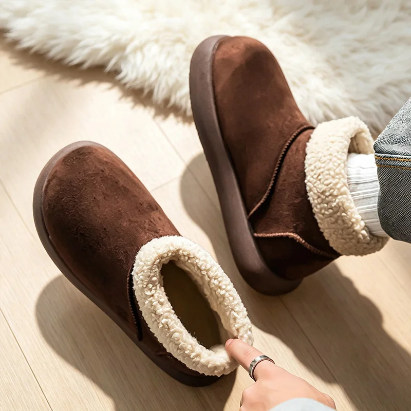 Men's snow boots for autumn and winter, with added fleece and thickened insulation, warm cotton shoes for both men and women, outdoor warm fur short boots with thick soles, height-increasing and non-slip view 3