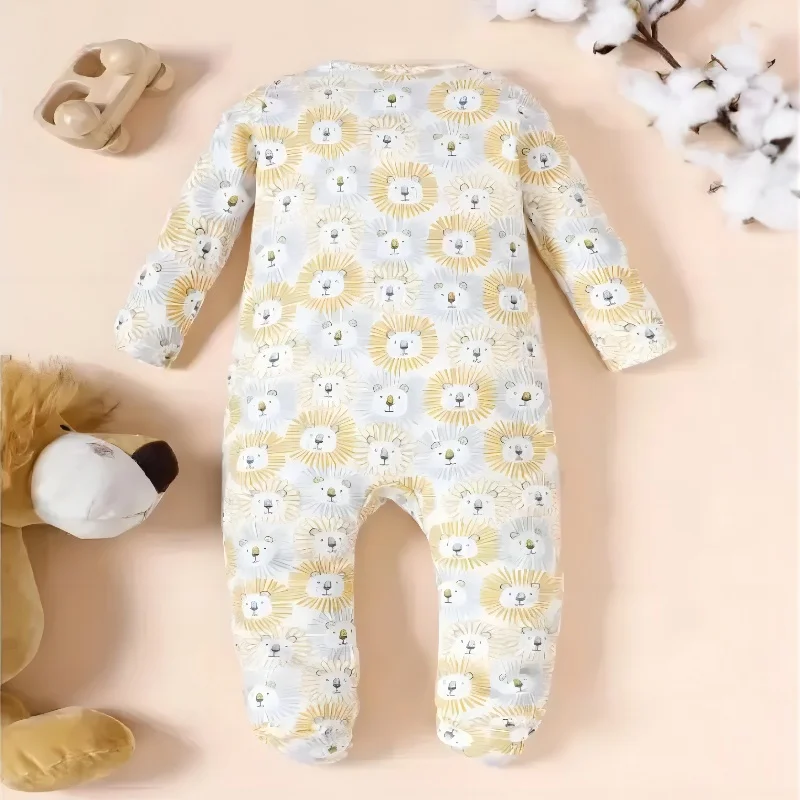 Autumn Winter Boys and Girls Animal Cute Little Lion Graphic Footed Bodysuit Baby Boy Cute Pajamas Newborn Photography Romper