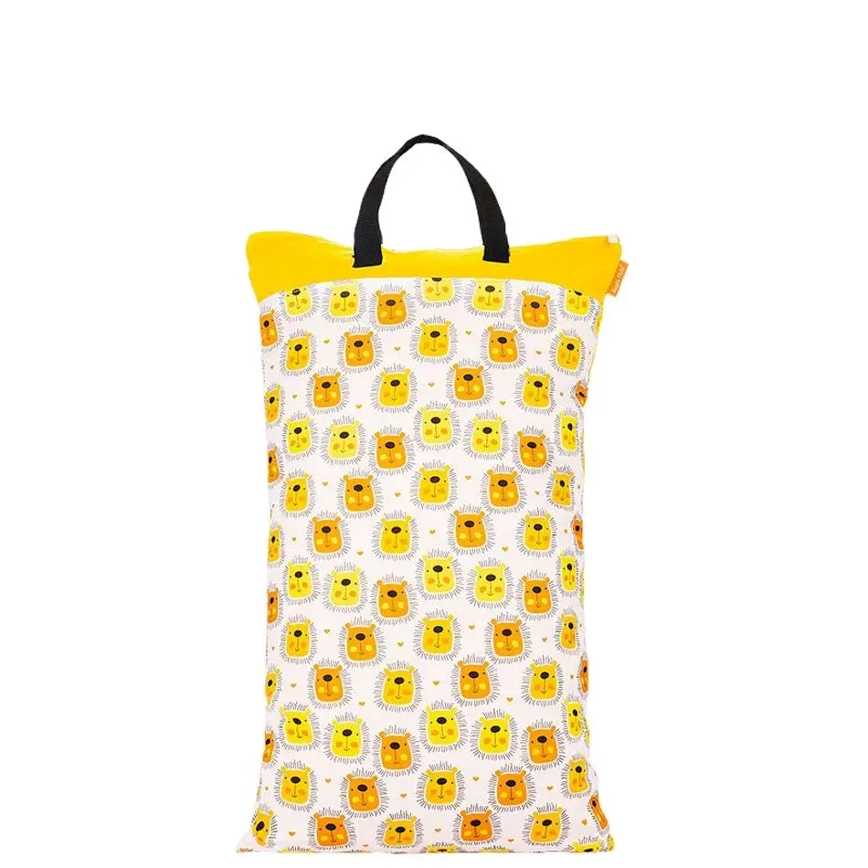 HappyFlute Cartoon Print Polyester PUL Waterproof Bags For Mom Baby Stroller Use 40*70cm Big Size Double Packet Diaper Wet Bag