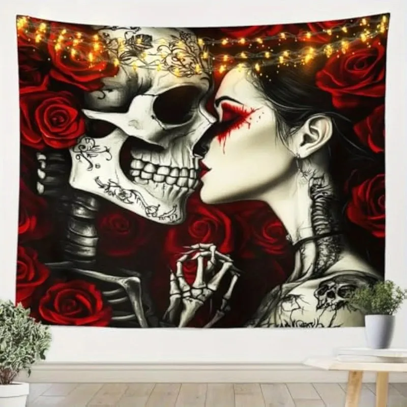 

Romantic Persian-Inspired Skeleton & Beauty Gothic Skull Love Theme Tapestry Room Home Decor Bedroom Wall Hanging Fabric