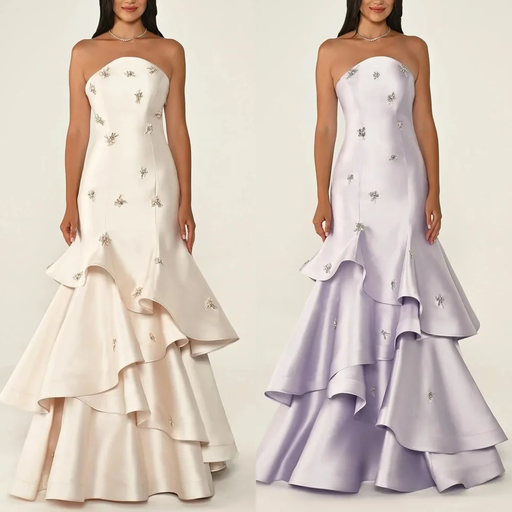 

Вечернее платье по индивидуальному заказу с блестящей аппликацией и складками без бретелек, длинные платья с темпераментом, на заказ, элегантная вечеринка