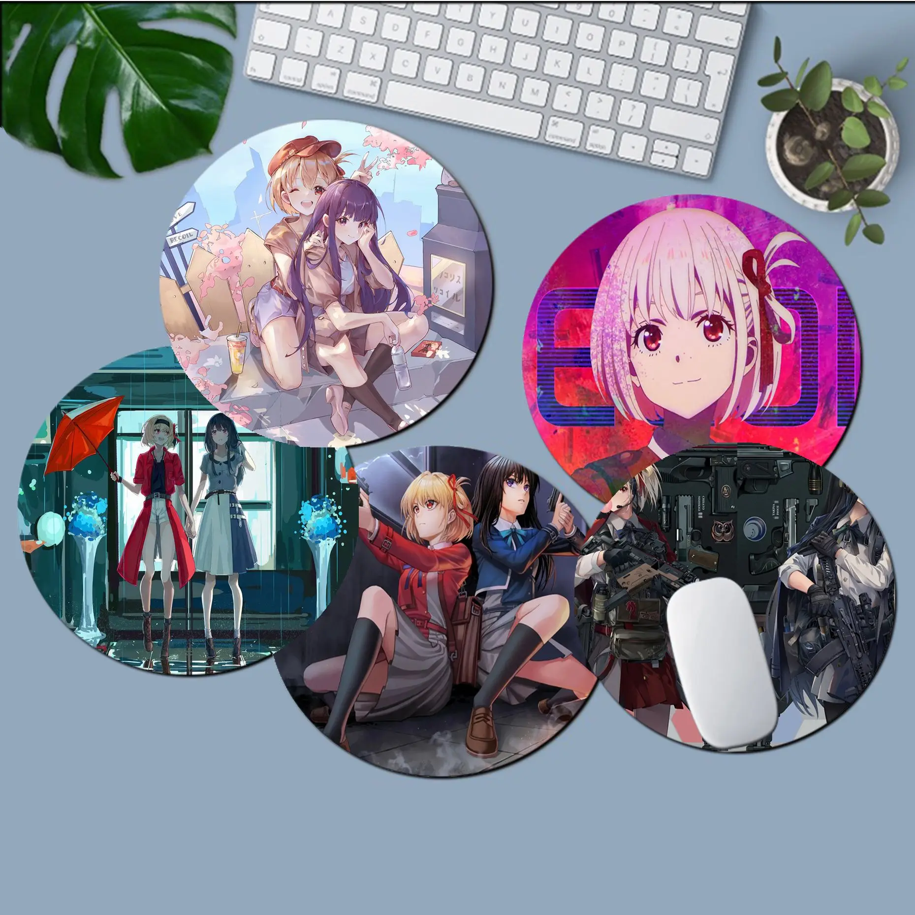 

Lycoris Recoil Mousepad Round Custom Skin Desktop Desk Mat Kawaii Gaming Accessories Students Writing Pad Mouse Pad