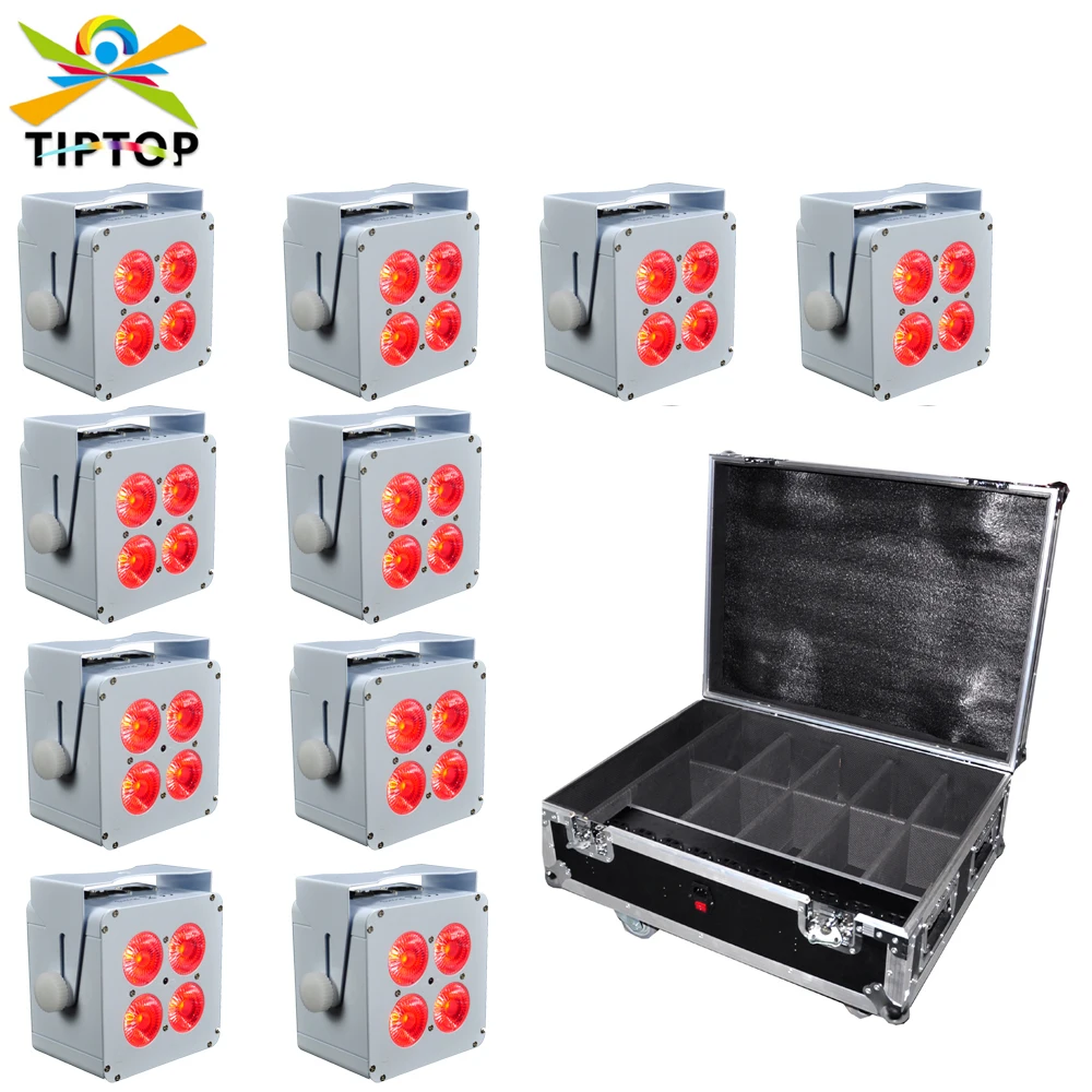 10Pcs/Lot 4x18W 6IN1 RGBWAP Battery Flat Led Par Light DMX512 Stage Light DJ Lighting Equipment 10IN1 Charging Flightcase Pack