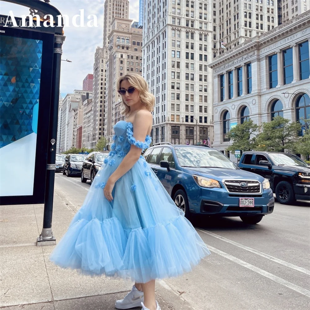 

Amanda Cute 3D Flower Off Shoulder Vestidos De Noche Illusion Baby Blue فساتين مناسبة رسمية Sweet Ball Gown Prom Dress 2023