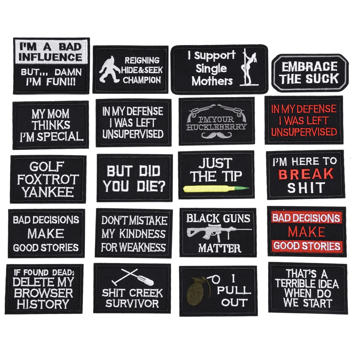 

20Pcs Tactical Morale Slogans Badge Labels Ironing Embroidered Stickers Stick on for Hat Backpack Clothes Patch