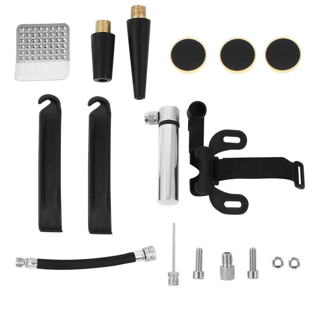 

Bike Pump Puncture Repair Kits Glueless Patch Kit Mini Aluminum Frame Mount for Cycling Fast Inflation Tire Patch Pry Bar