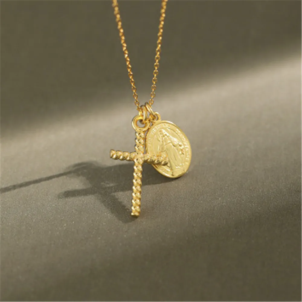 ANDYWEN 925 Sterling Silve Gold Cross Oval Double Pendent Long Chain Necklace Collar 2020 European Rock Punk Thicker Big Jewelry