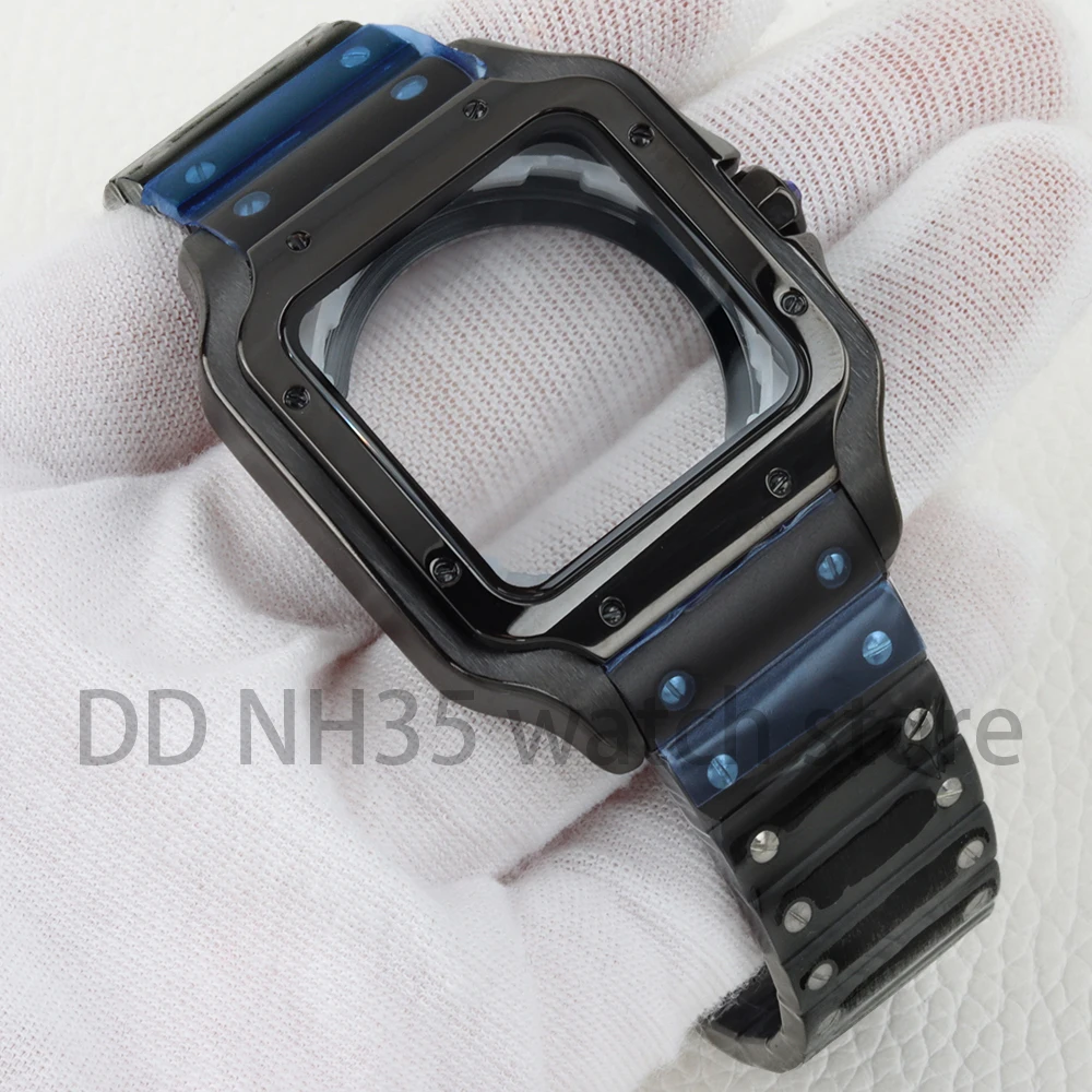 

Black Pvd 38mm Square Watch Case NH35 Stainless Steel Watchband for Santos NH35/NH36/NH38 Movement 27mm Dial 100m Waterproof