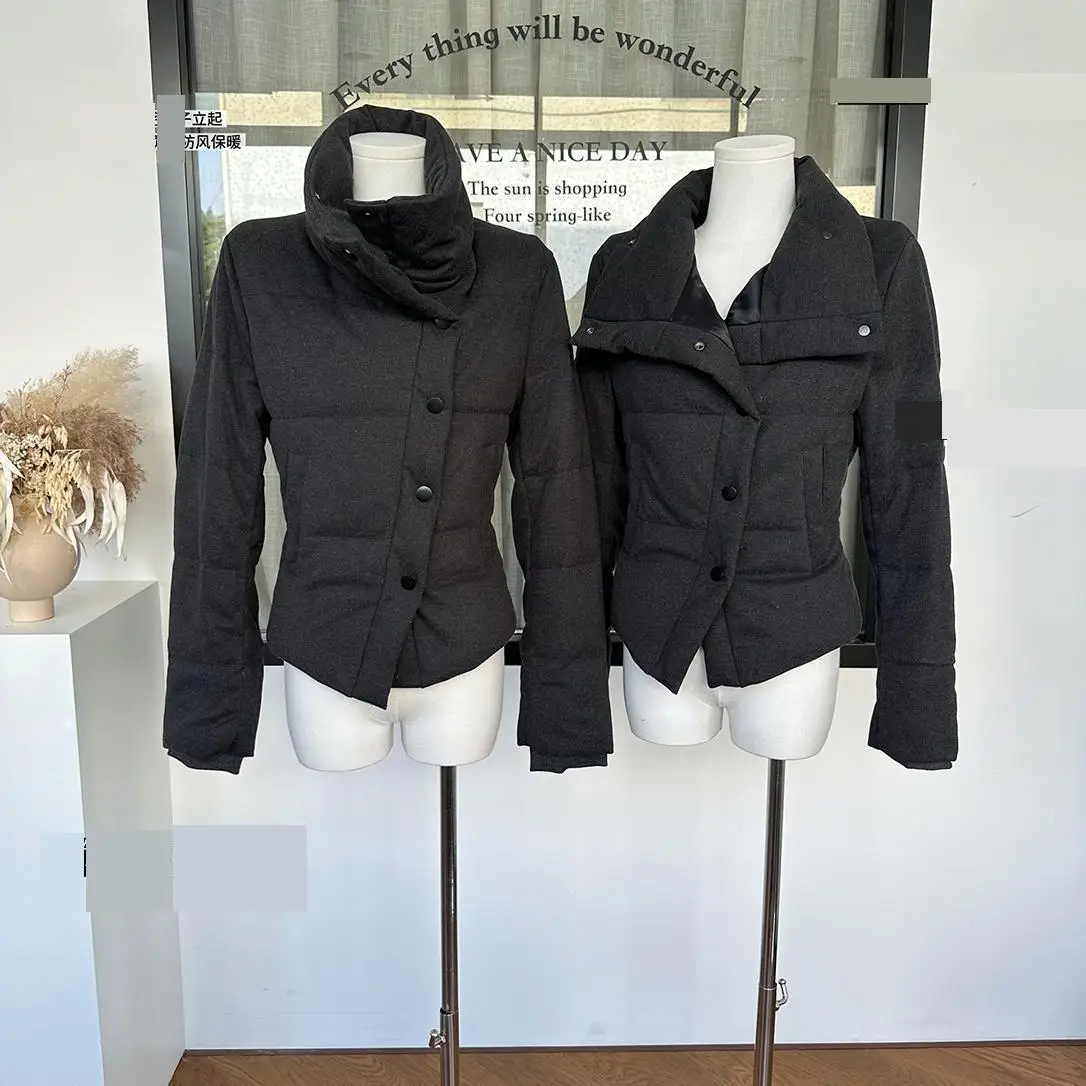 女性の秋冬シックなシングルブレスト長袖スリムホワイトダックダウンジャケットレディースストリートウェアソリッドカラー暖かいダウンアウター