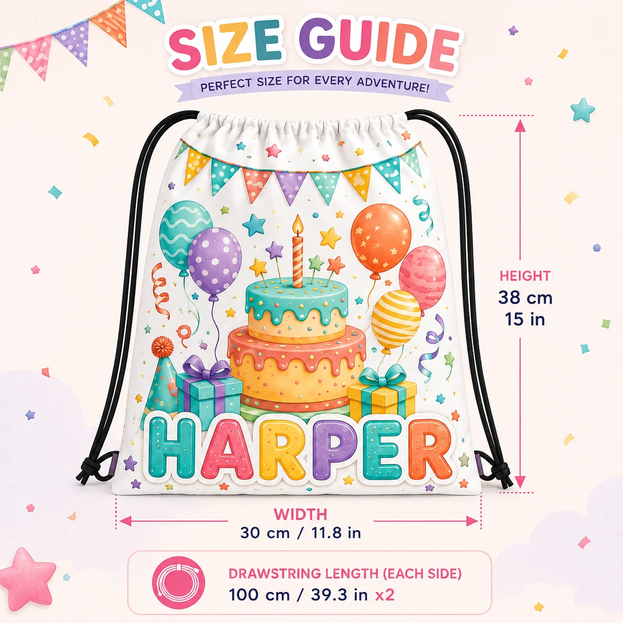 Personalized Children Drawstring Backpack Custom Print Name Sack Bag Cute School Sports Travel Storage Bag Birthday Gift Pack