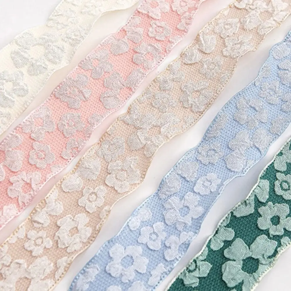 New 10 Yards Embossed Flower Ribbon Camellia Gift Wrapping Bouquets Relief Flower Wave Ribbon 2.5cm Bow Hair Ornaments