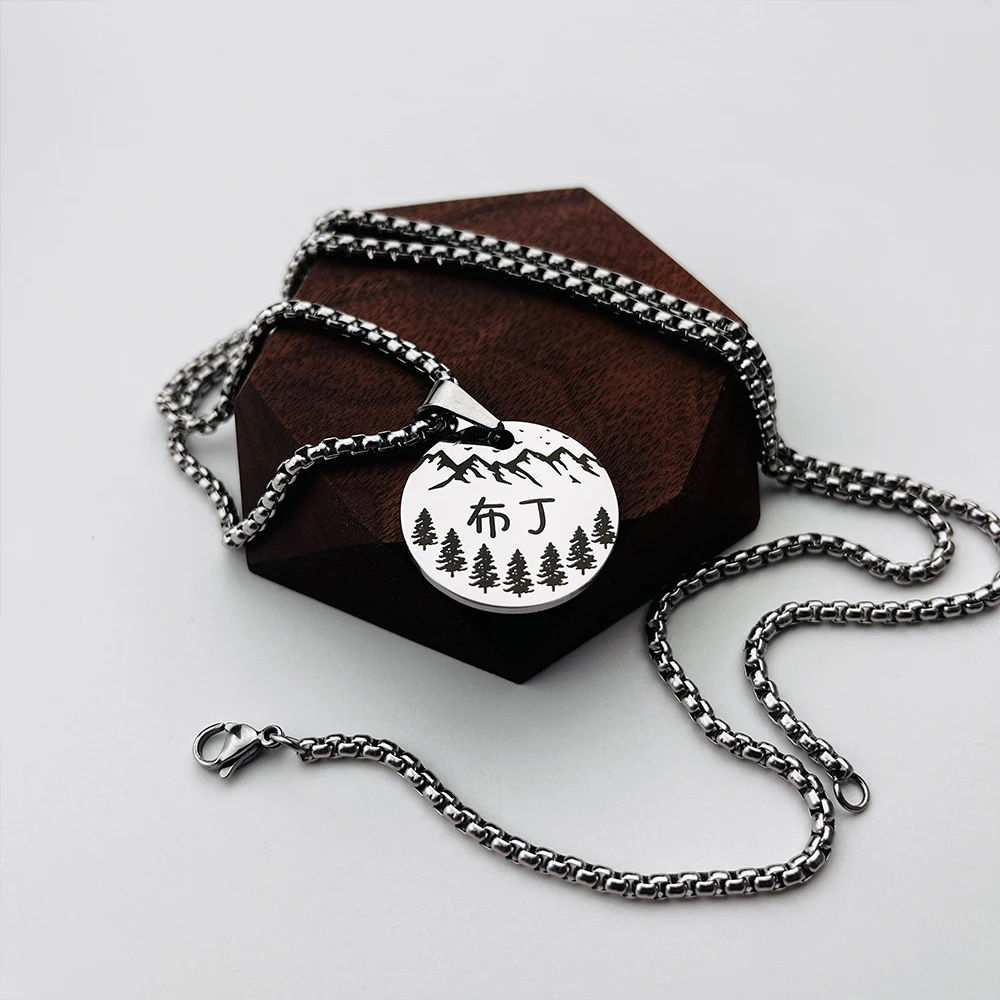 1pcs 2-Sided Engraved Round Penant Necklace Personalized Engrave Text Photo Stainless Steel Charm for Women Men Jewelry Gift