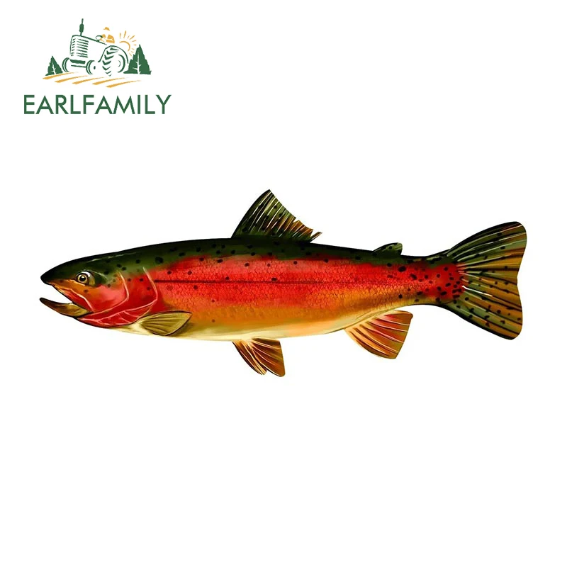 EARLFAMILY 13cm x 6.2cm Brown Trout Swim Car Sticker Outdoor Fishing Rainbow Trout Boat Kayak Toolbox Decal Fisherman Stickers