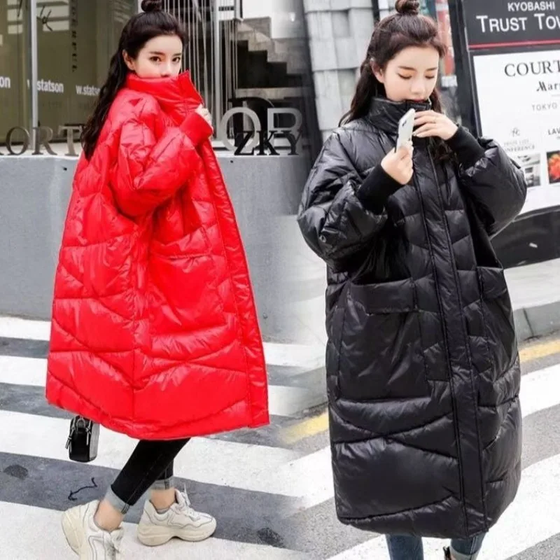 Piumino in piumino d'anatra bianco giallo lucido di fascia alta da donna medio e lungo invernale versione coreana ampia e sottile personalizzata da strada