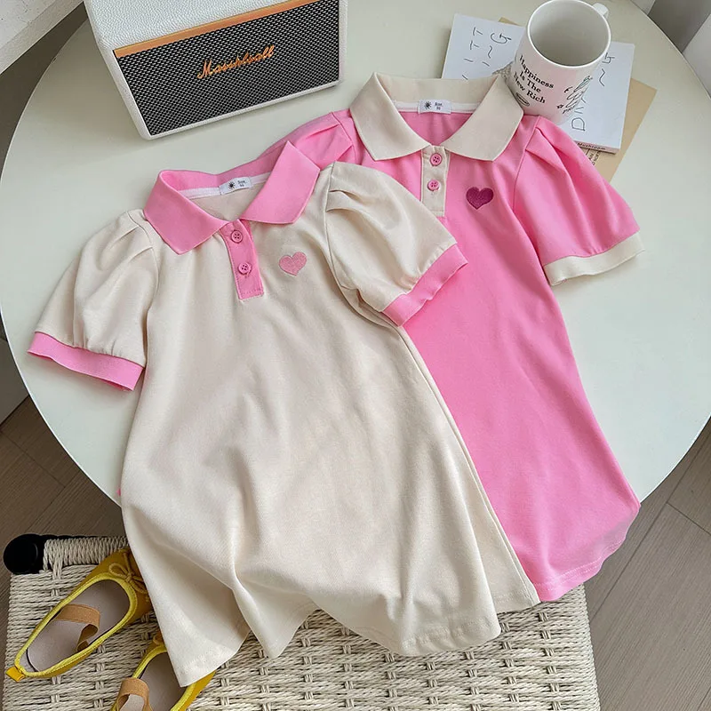 2026 spring summer Dresses kid baby party princess Girls Mid Long heart peter pan Teenager layered chiffon 2 3 4 5 6 7 Years