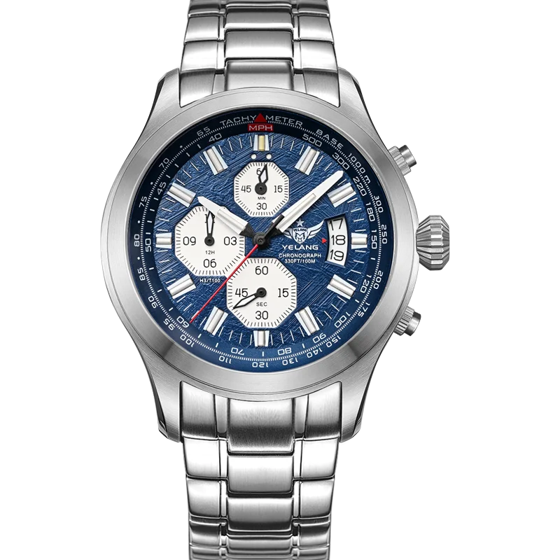 

YELANG мужские часы-пилот 42 мм хронограф кварцевые наручные часы со светящимися трубками 10ATM водонепроницаемые саппир зеркало OS10 Mov