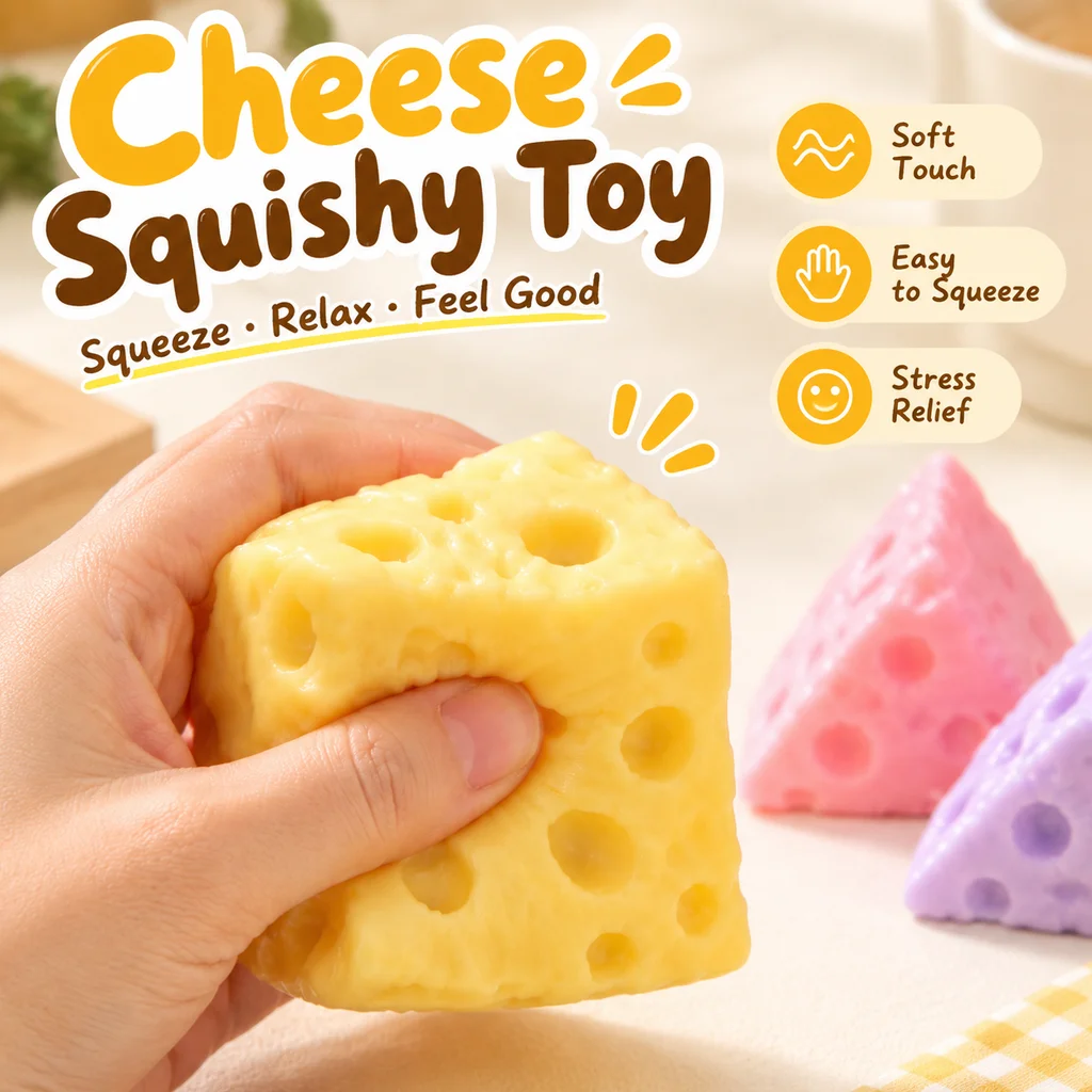 Cute Cheese Squeeze Squishy Toy Simulated Food Shape Soft Rebound Durable Compact Lightweight Stress Relief Fidget Toy for Kids