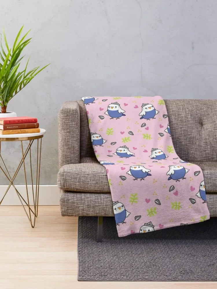 Cute Blue Budgie - Pink Throw Blanket Bed Fashionable Blankets For Baby Moving Fluffy Shaggy Blankets