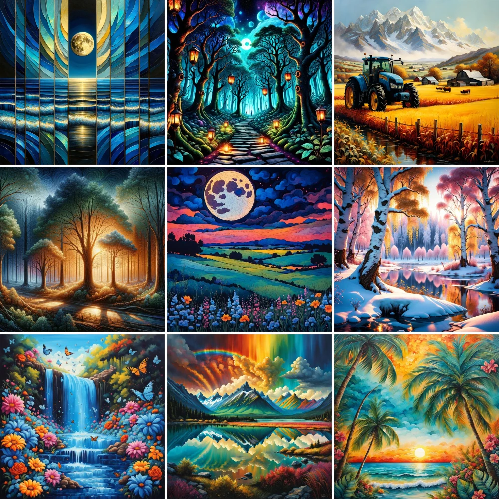 Landscape Fantasy Nature Printed Cross-Stitch DIY Embroidery Set Handiwork Handmade Handicraft Knitting Sales Design Room Decor