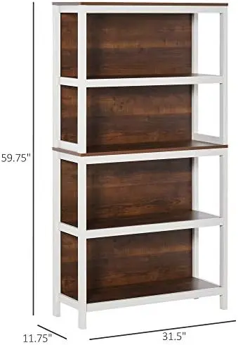 

Shelves for , 4 Tier Bookshelf Utility Organizer with Back Support and Anti-Topple Design, Walnut/White Computer monitor stand