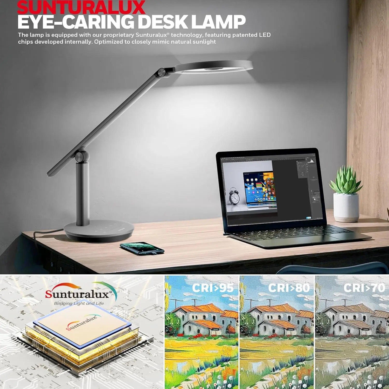 Dimmable LED Desk Lamp with Timer, Touch Control, 800LM Eye-Caring Light for Home Office Study