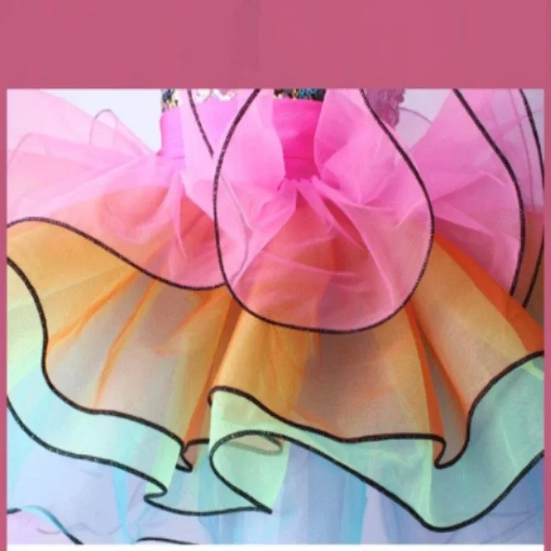 Robe Tutu de danse de Ballet, Costume de spectacle sur scène, vêtements de danse arc-en-ciel pour filles, vêtements de danse de Ballet pour enfants, robe de ballerine à paillettes