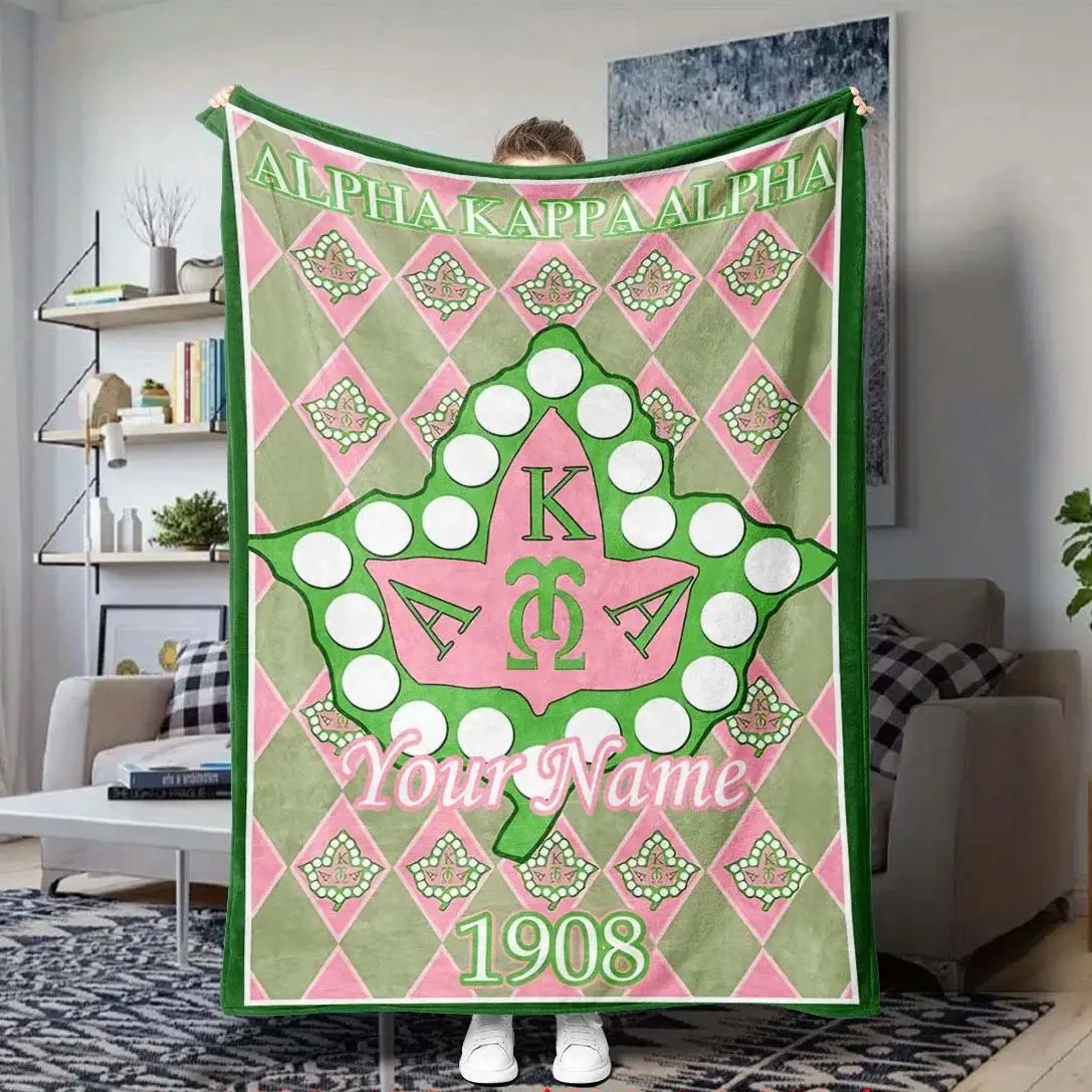 

Personalized custom name: Green and pink diamond design blanket, suitable for all seasons, Christmas or birthday gift