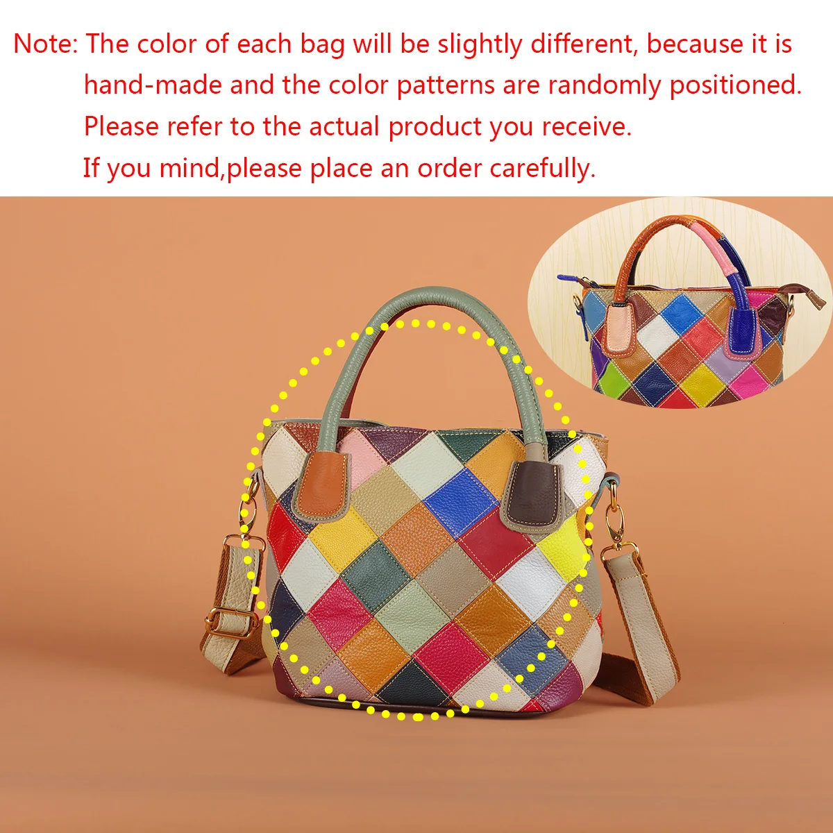 Multi-color plaid random contrast color genuine leather cowhide casual handbag one shoulder crossbody women\'s small bag