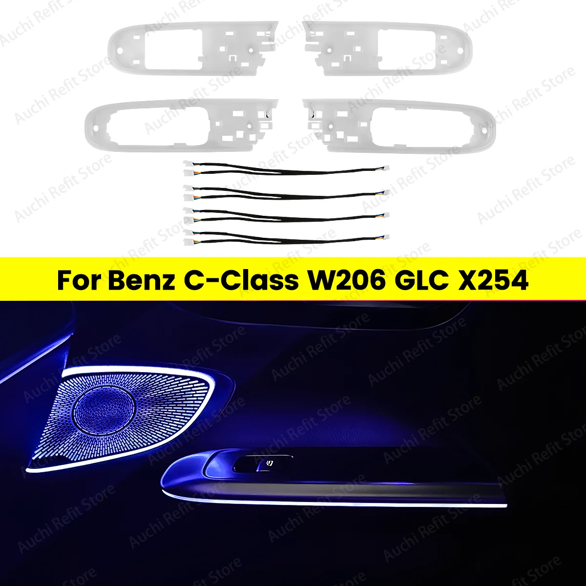 

Auchi 4 Door Handrail lights Ambient Light For Mercedes Benz C Class W206 GLC Class X254 Armrest Light 64 Color Atmosphere Lamp