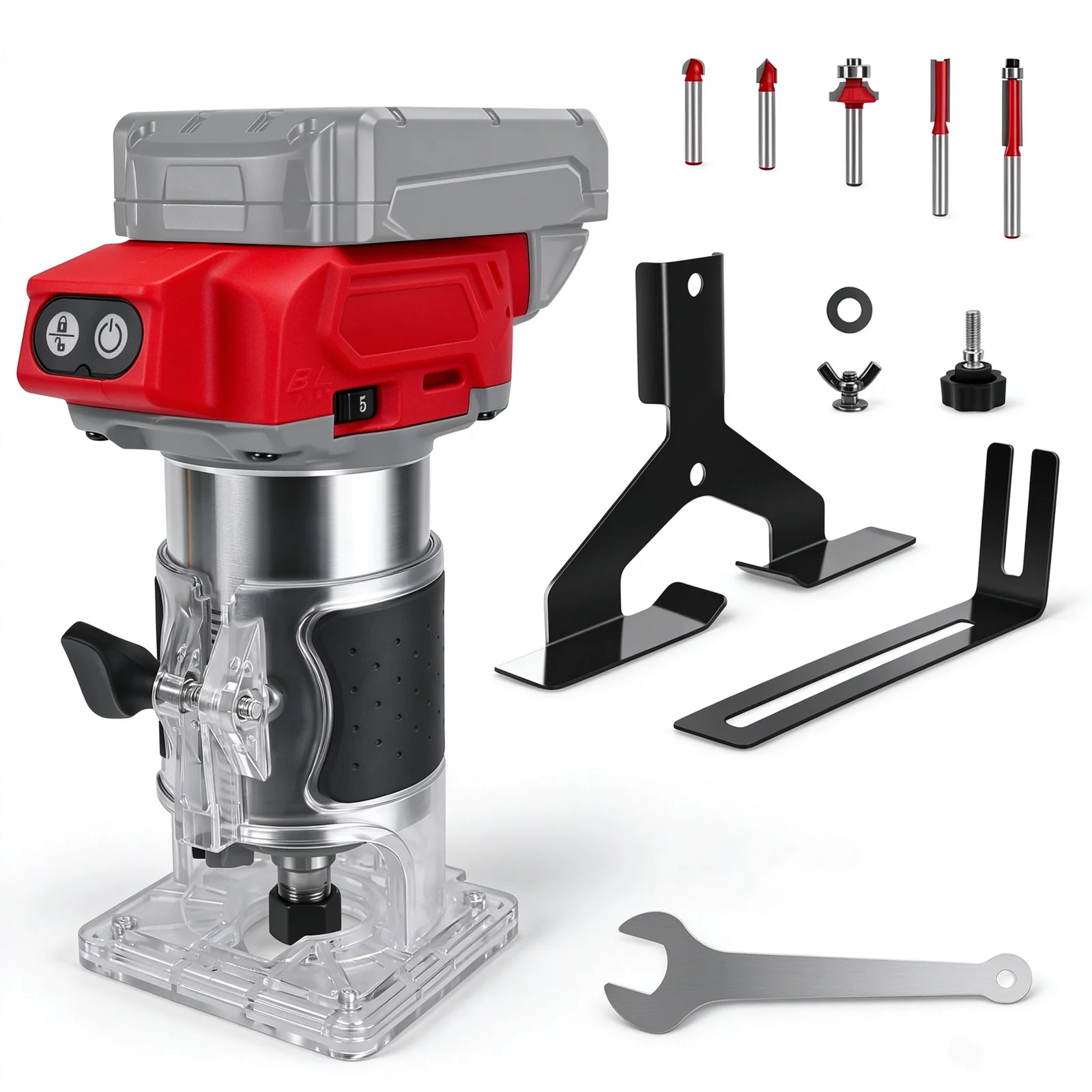 Brushless Cordless Wood Trimmer Router 5 Speed Woodworking Milling Slotting Trimming Machine For Milwaukee 18V Battery Pin
