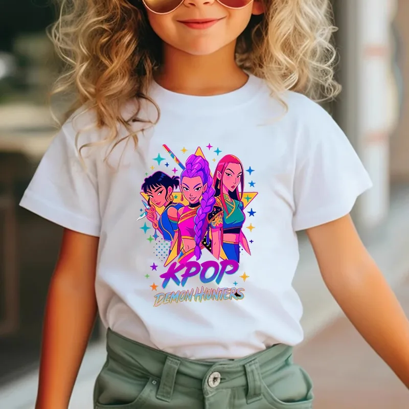 KPop Demon Hunters Children T-shirts Cartoon Printed Figures Tees Anime Short Sleeves Tops Summer Boys Girls Clothes Kids Gift