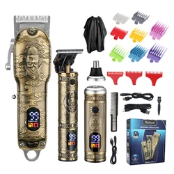 Lobemoky-Profissional Barbeiro Cabelo Clipper Set, barbeador elétrico recarregável, Acabamento Da Máquina De Corte, Barba Aparador, 3 em 1, 2024