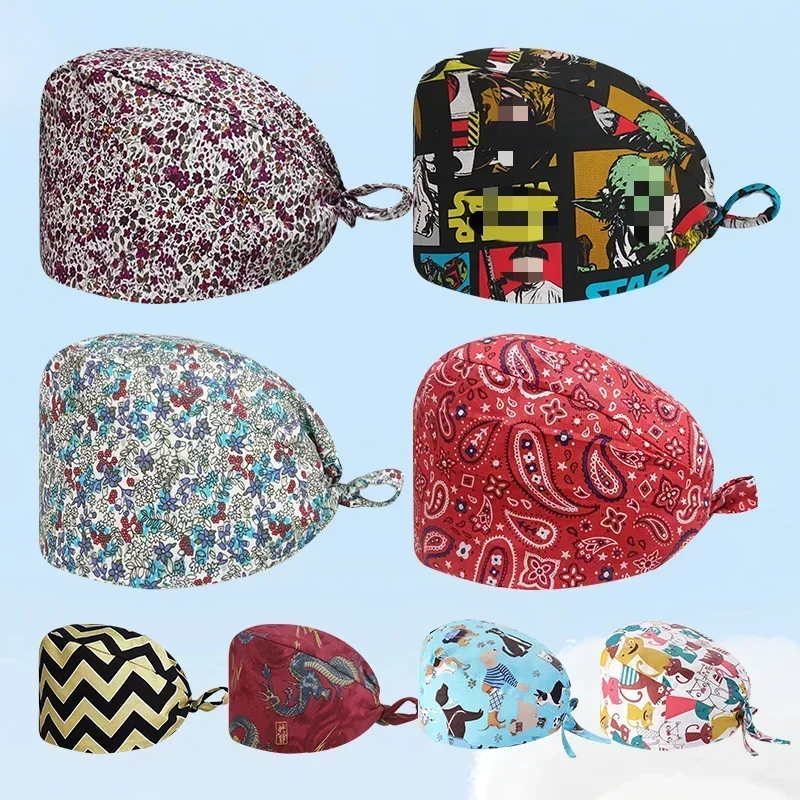 Adjustable Buckle Scrub Hats Medical Surgical Hat Print Doctor Women Medical Nurse Operating Room Caps Pet Medical Surgical Hats