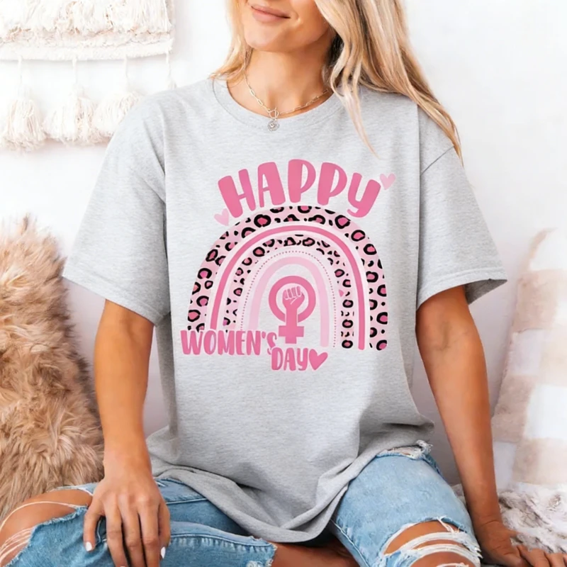 Happy International Women's Day Shirt Strong Women Empowerment 8 March 2026 Printed T-shirt Tops Crewneck Regular Short Sleeve