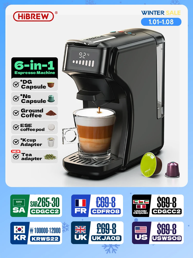 Hibrew 6 em 1 cápsula máquina de café quente/frio múltiplo espresso cafeteira cappuccino dolce gusto nespresso em pó h1b