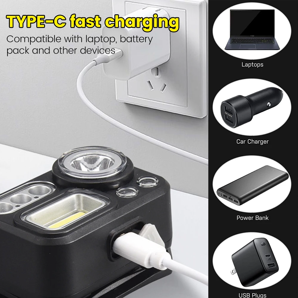 USB-Induktion scheinwerfer 4 Licht LED-Scheinwerfer 8 Modi mehrfarbige Mini-Stirn lampe eingebaute Batterie Taschenlampe für Camping Fising