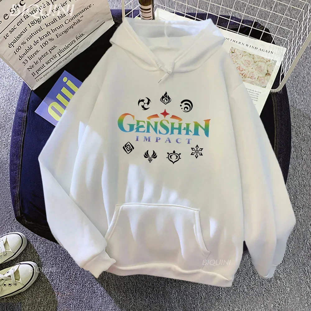 Genshin Impact Hoodie Game Anime Print Loose Pocket Seven Elements Harajuku Winter Clothes Sweatshirt Korean Style Pullover Wram