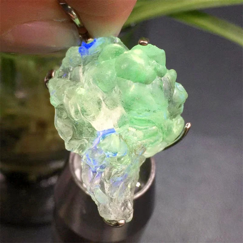 S925 Natural Water Opal Specimen Pendant Jewelry Necklace Healing Fashion Crystal Beads Reiki Gemstone Gift 1PCS