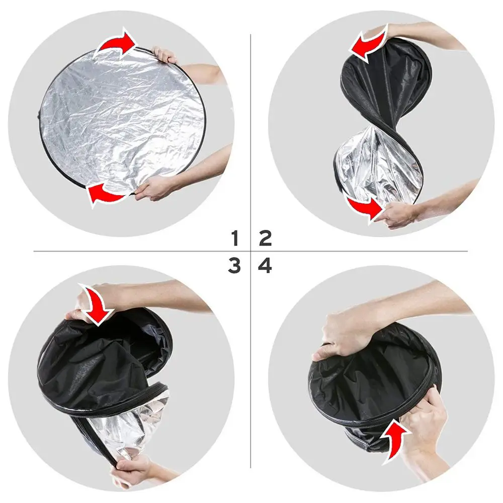 5 in 1 Collapsible Round Photography Reflector Photo Studio Outdoor Light Diffuser Multi-Disc With Carry Bag 30/60/80/110cm