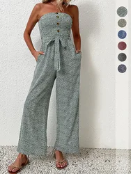 JIM & NORA Sexy Strapless Button Tied Circular Dot Printed Comfortable Casual Women's jumpsuit Europe And America Monos Largos